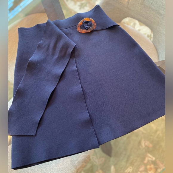 Sandro Paris Faux Wrap Belted Knit Mini Skirt in Navy Size 2/ US 6 - Picture 3 of 6